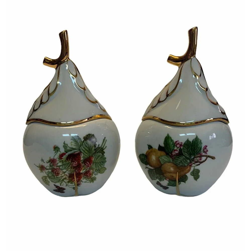 Vintage Limoges France Pear Shaped Lidded Trinket Dish Small Covered Dish
